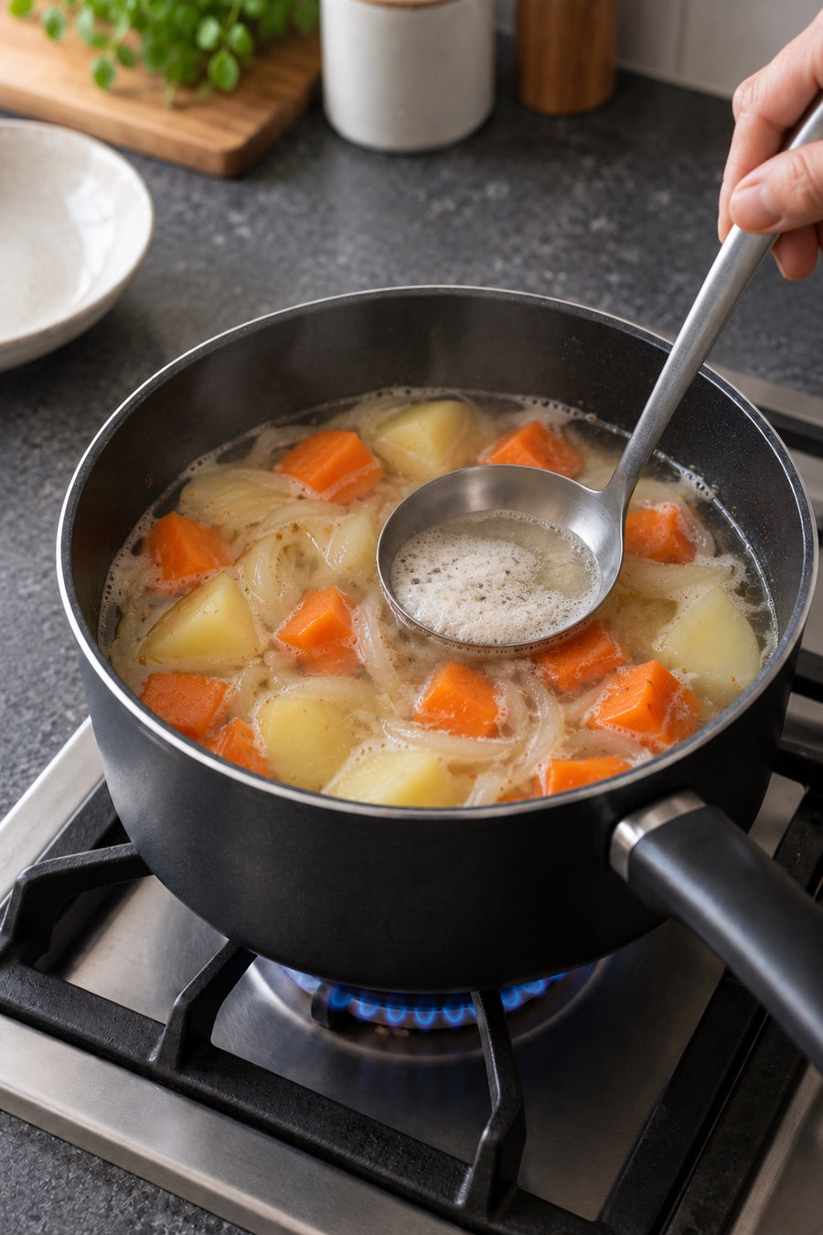 Chicken Katsu Curry, Japanese Home Style, step 3: Simmer the vegetables