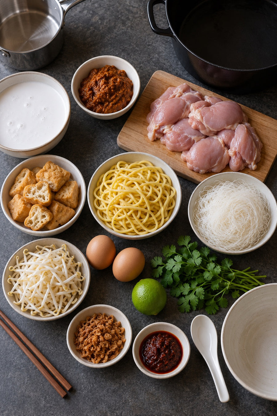 Chicken Laksa, Malaysian Curry Laksa at Home, step 1: Prep everything