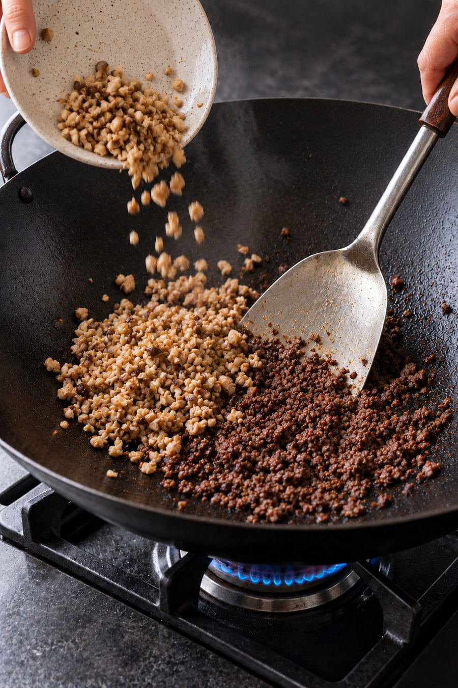 Mapo Tofu Lite, the Chengdu Way, step 4: Fry the beef