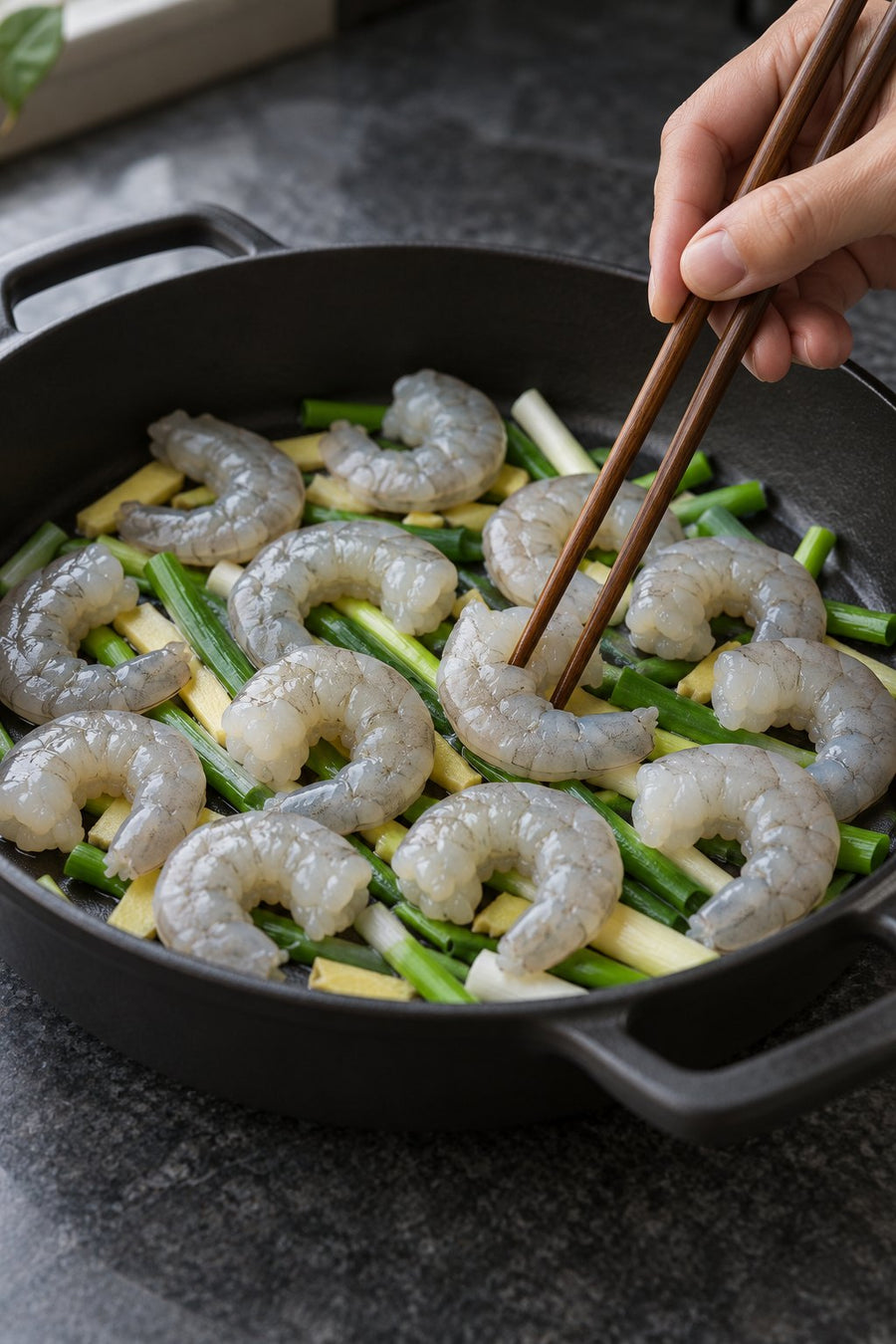 No-Water Steamed Prawns with Ginger (No Added Oil), step 3: Add prawns in one layer