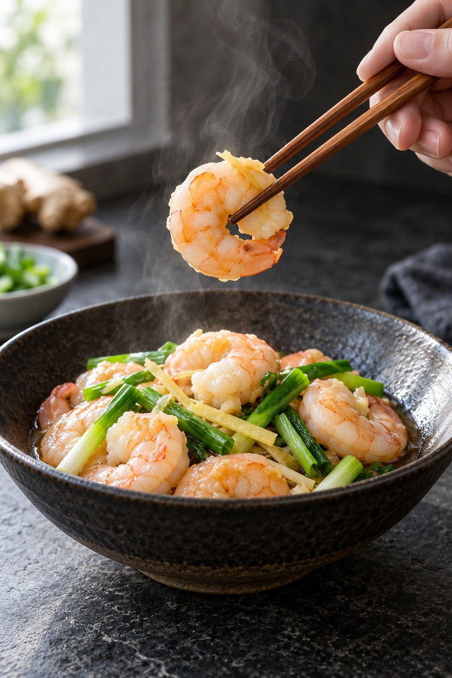 No-Water Steamed Prawns with Ginger (No Added Oil), step 8: Serve while hot