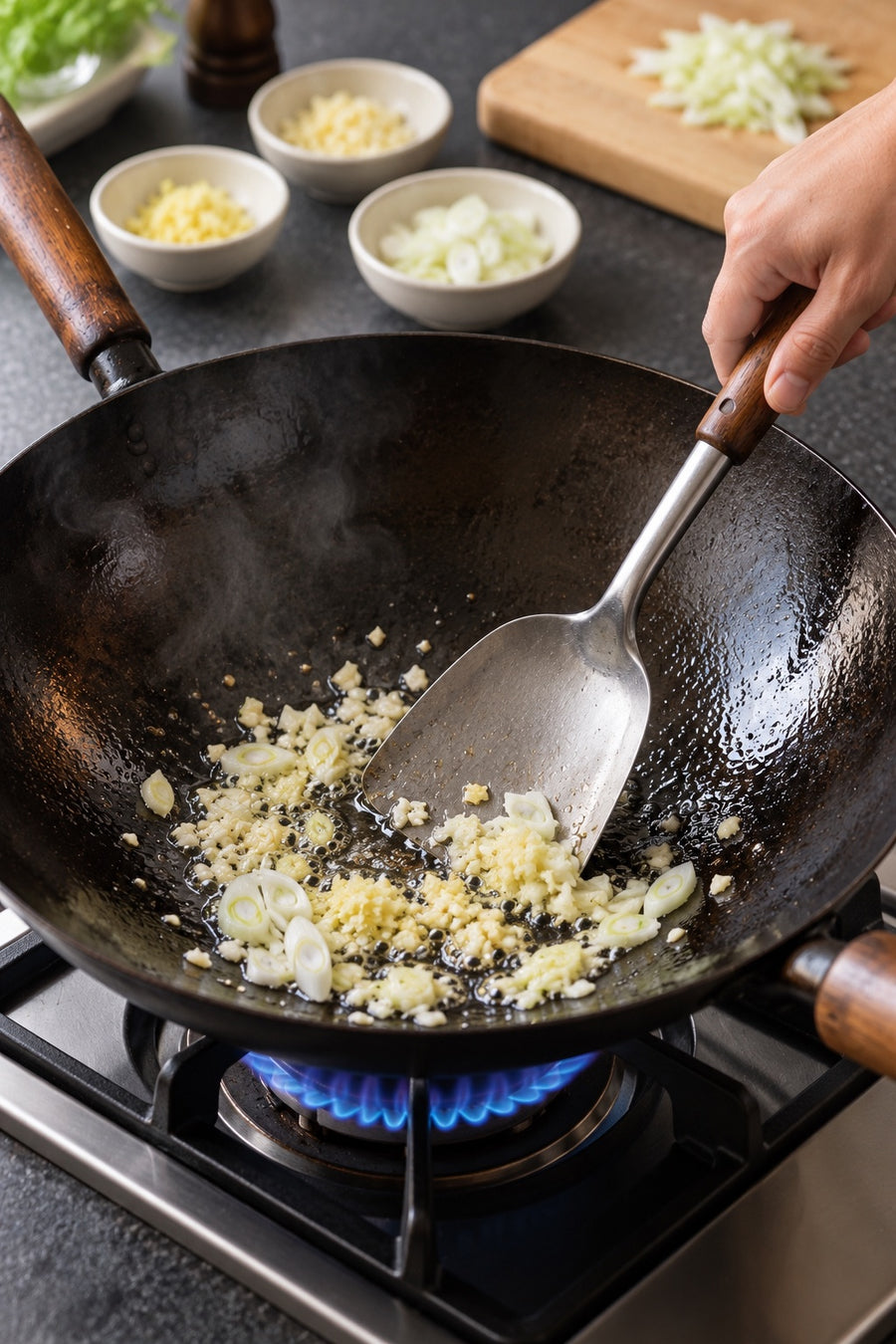 San Choy Bow, Crunchy Pork Lettuce Cups, step 4: Fry the aromatics