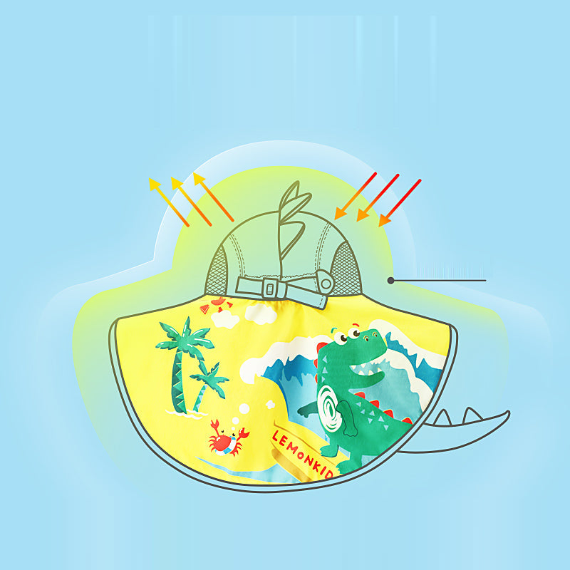 Nón Chống Nắng Trẻ Em Lemonkid Khủng Long Lướt Sóng 3D Size S – vành rộng chống nắng