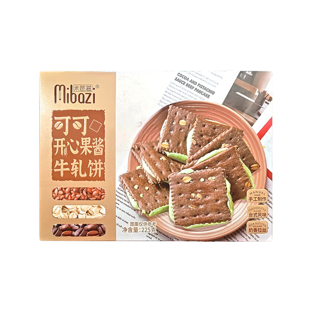 Mibazi-Cocoa-&-Pistachio-Nougat-Sandwich-Crackers-225g---Taiwan-Style-Nougat-Sandwich-Cookies-1