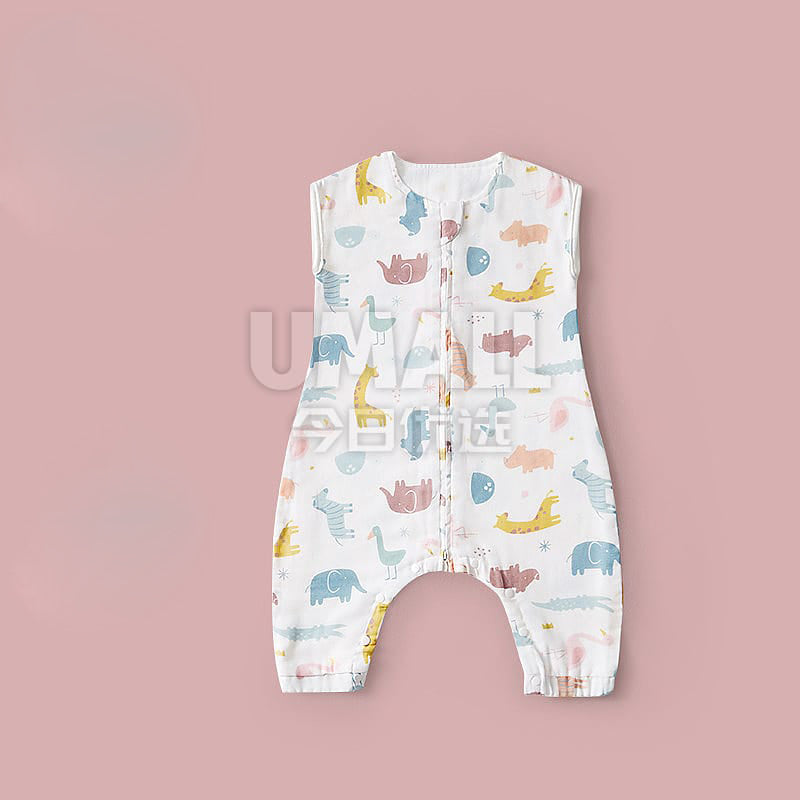 Túi ngủ không tay liền quần KUB 110 cm – 2 lớp cotton gauze, họa tiết động vật