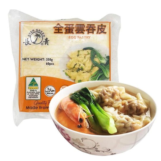 Vỏ Hoành Thánh Trứng Evergreen 350 g (60 cái) – vỏ bánh mềm mịn, dễ gói
