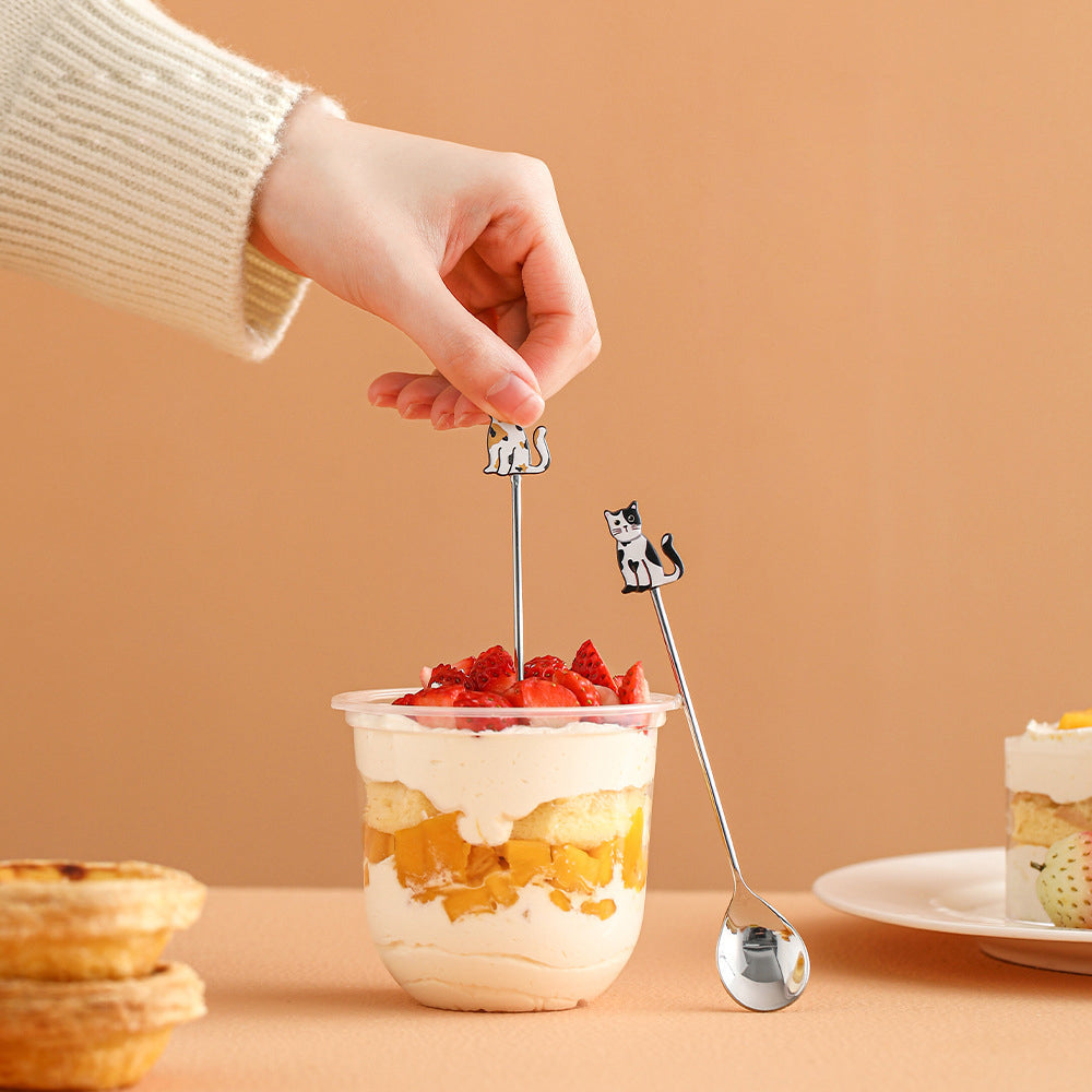 Thìa Mèo Vàng Trắng FaSoLa 17 cm – inox trang trí café & tráng miệng