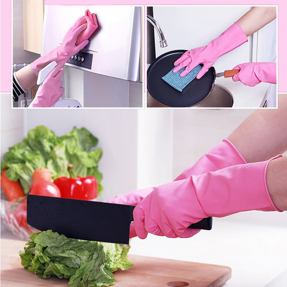 Household-Latex-Fleece-Lined-Gloves---Pink,-Size-L,-1-Pair-X3-1