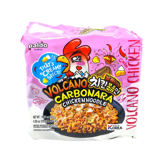 Paldo Volcano Carbonara Chicken Noodles 130g x 4 Pack – Korean Spicy Carbonara Ramen