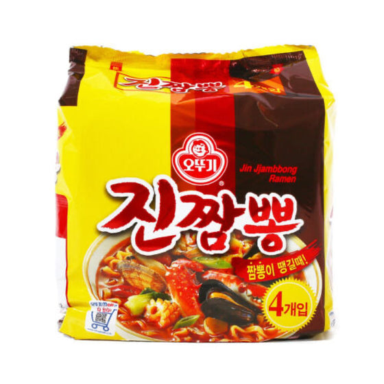 Mì Ottogi Jin Ramen Jjambbong 130 g × 4 gói – mì cay hải sản Hàn Quốc