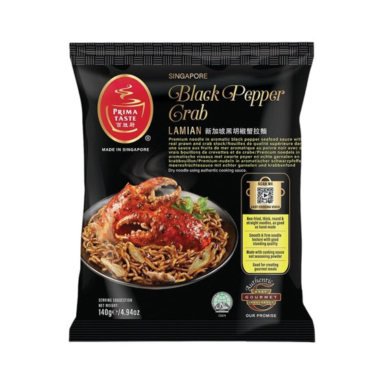 Prima Taste Singapore Black Pepper Crab Lamian – 140g - Gourmet Instant Dry Noodles