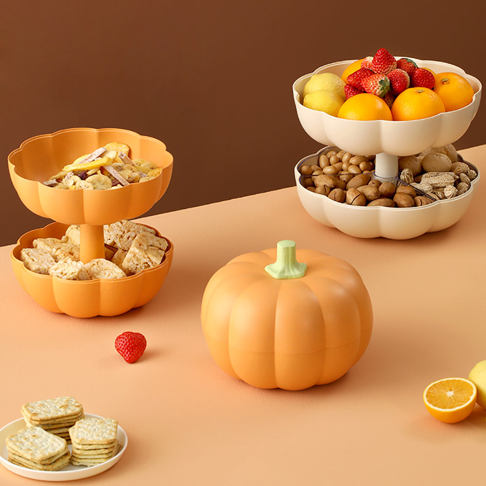 Khay Đựng Bánh Kẹo Hình Bí Ngô FaSoLa 2 tầng – khay nhựa tiệc trà