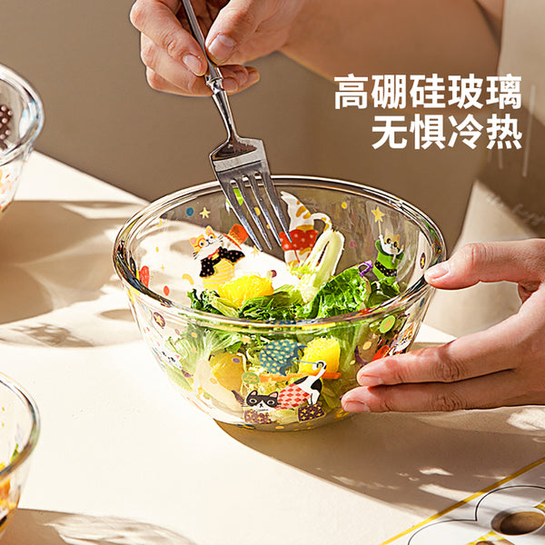 Bát Salad Thủy Tinh Modern SweetHome 13 cm – họa tiết lễ hội nhiều màu