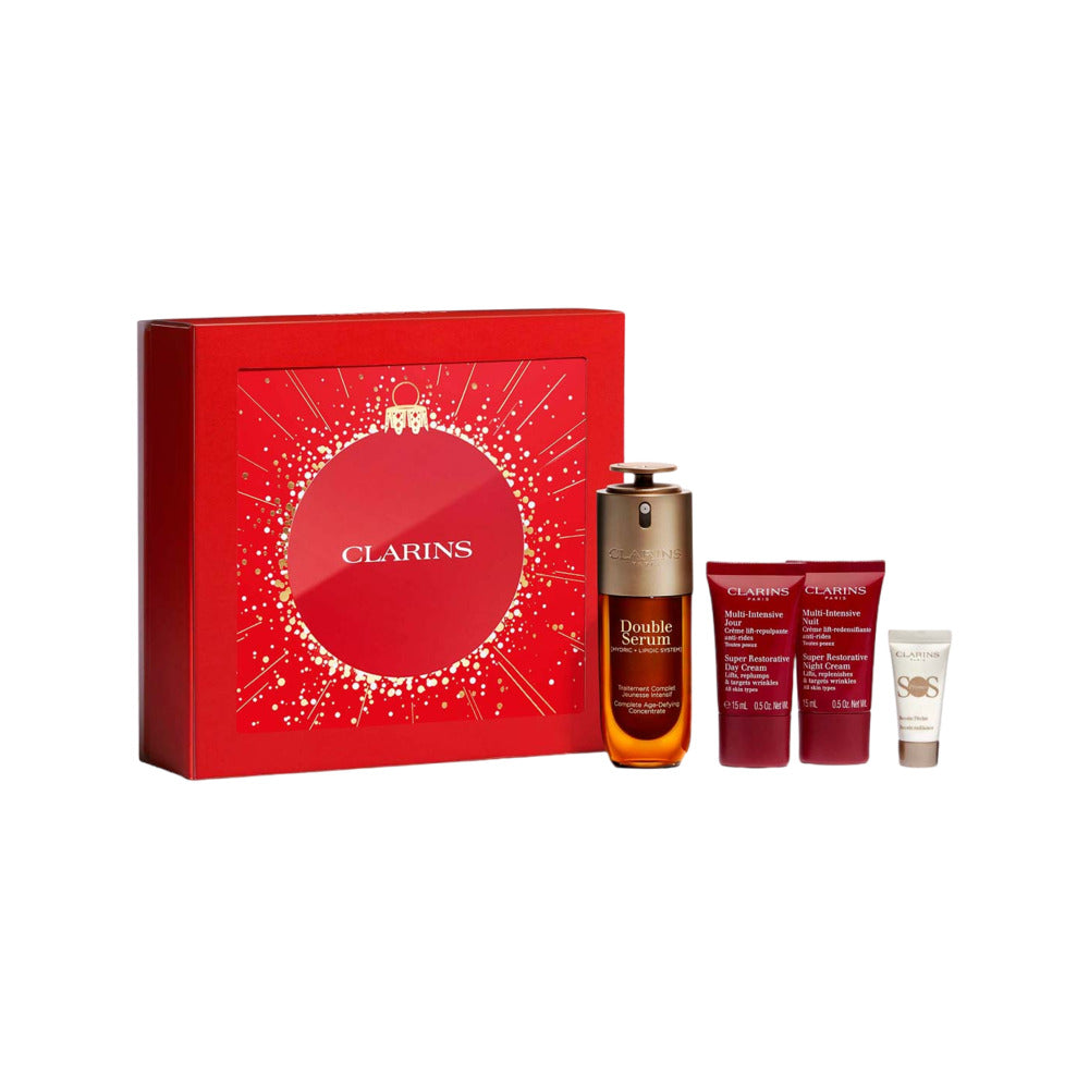 Clarins-Double-Serum-&-Super-Restorative-Day/Night-Cream-Holiday-Set-2025-–-4-Piece-Gift-Box-(with-SOS-Primer)-1