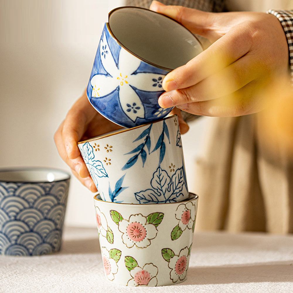 Modern SweetHome Ceramic Tea Cups - Mixed Colors, Set of 6