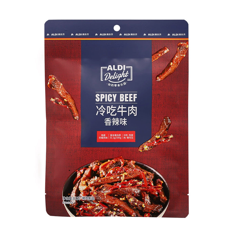 Aldi-Delight-Spicy-Beef-Snack-81g-–-Limited-Import---Sichuan-Style-Chilled-Beef-Strips-1