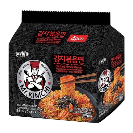 Mì Paldo Mr.Kimchi xào kim chi 134 g × 4 gói – mì trộn kim chi cay Hàn Quốc