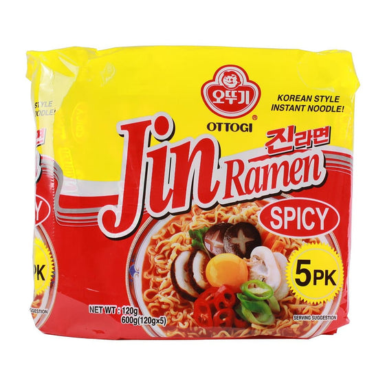 Mì Ottogi Jin Ramen Vị Cay 120 g × 5 gói – mì cay Hàn Quốc ăn liền