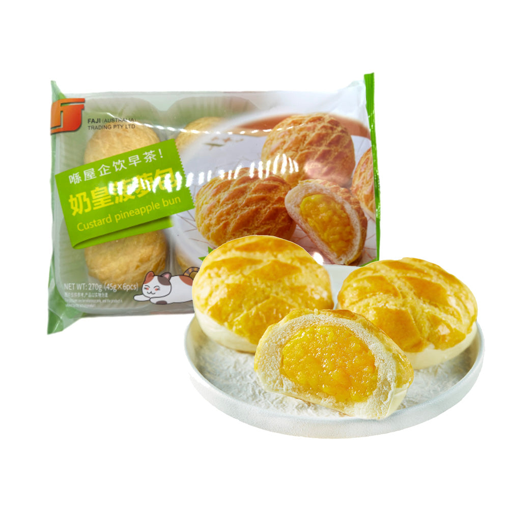 FAJI Frozen Hong Kong-Style Custard Pineapple Buns – 6 Pieces (270g ...