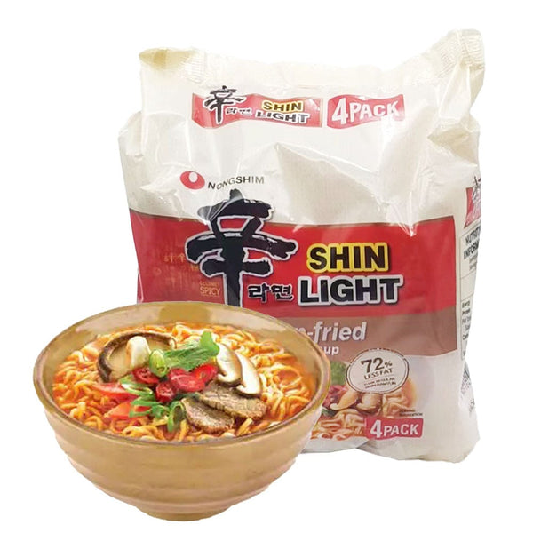 Mì Nongshim Shin Light 97 g × 4 gói – mì ít béo không chiên ăn kiêng