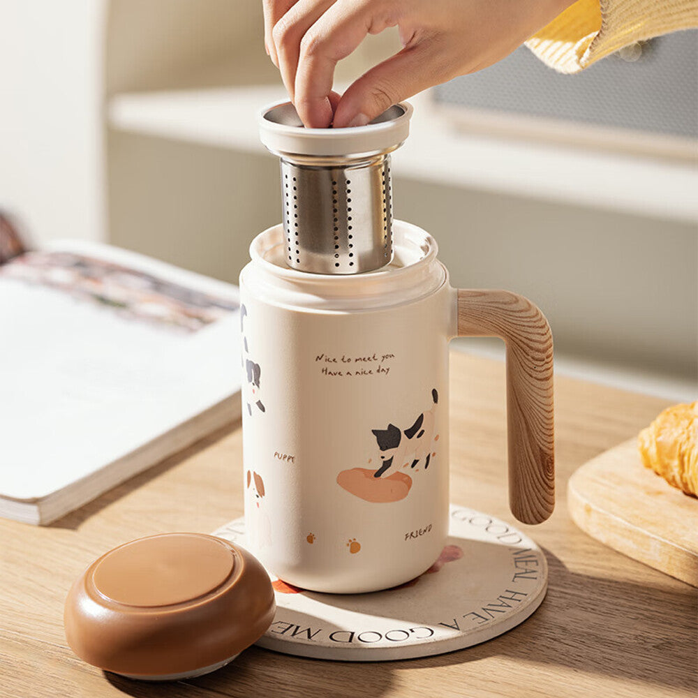 Modern-Housewife-Happy-Puppy-Tea-Separation-316-Stainless-Steel-Insulated-Mug---Beige,-460ml-1