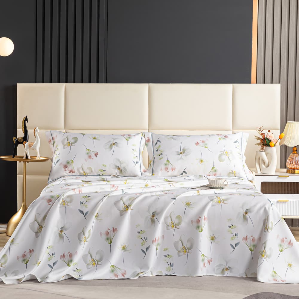 Heartin-Machine-Washable-Soft-Bedding-Set---Pear-Blossom-Design-(1-Soft-Sheet-+-2-Pillowcases)-1