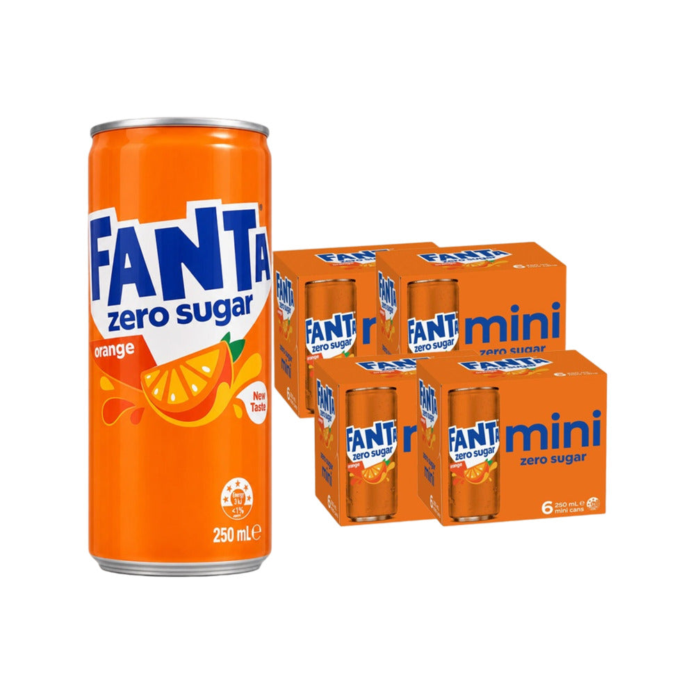 Fanta Zero Sugar Orange Mini Cans 250mL x 24 - Sugar Free Orange Soft ...