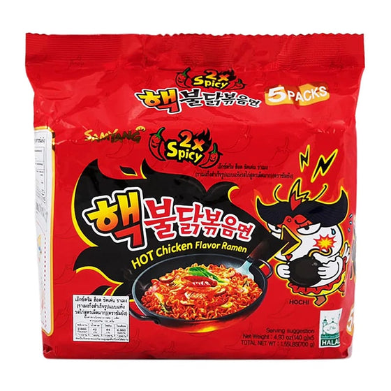 Mì Samyang Hot Chicken 2x Spicy 140 g × 5 gói – mì siêu cay Hàn Quốc