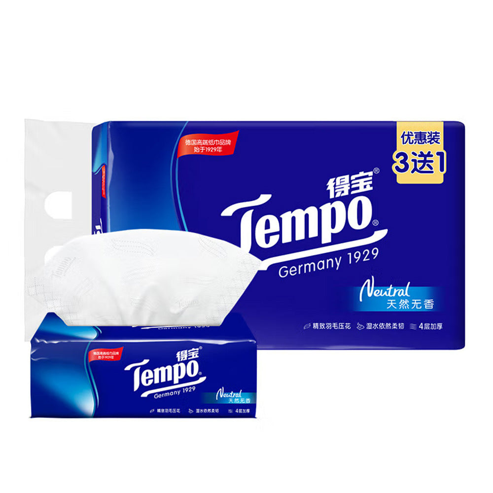 Tempo-Classic-Unscented-Tissues,-90-Sheets-per-Pack,-4-Packs-1
