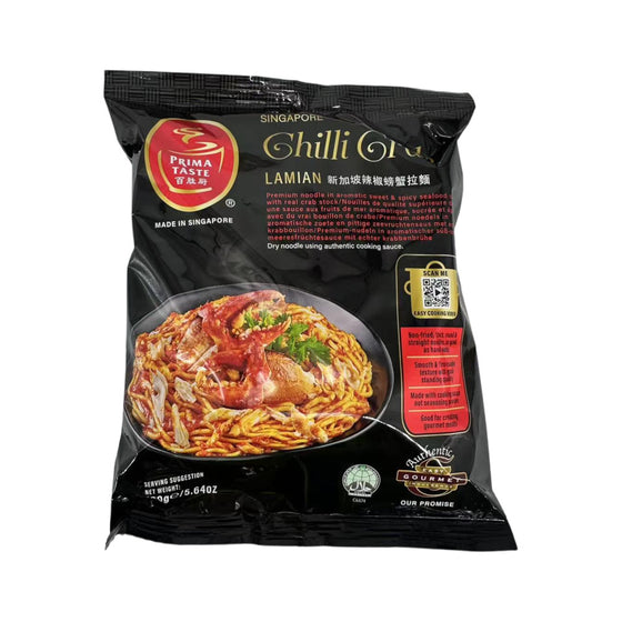 Prima Taste Singapore Chilli Crab Lamian – 160g (Premium Instant Dry Noodles with Real Crab Stock)
