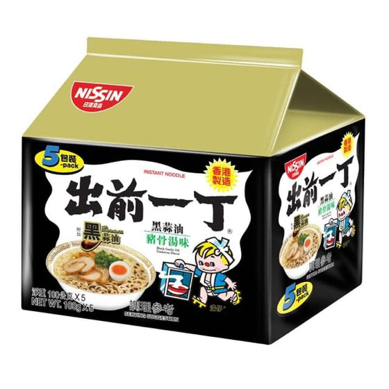 Mì Nissin Demae Ramen Tỏi Đen Tonkotsu 100 g × 5 gói – vị xương heo đậm đà