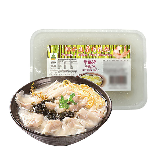 Hoành Thánh Tôm & Thịt Heo Hẹ Fu Yuan 220 g – hoành thánh đông lạnh, dễ chế biến