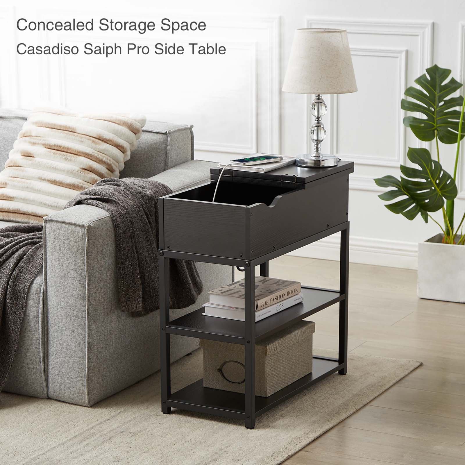 Bàn Kê Cạnh Sofa Casadiso 3 Tầng – ngăn kéo & ổ sạc USB-C tích hợp