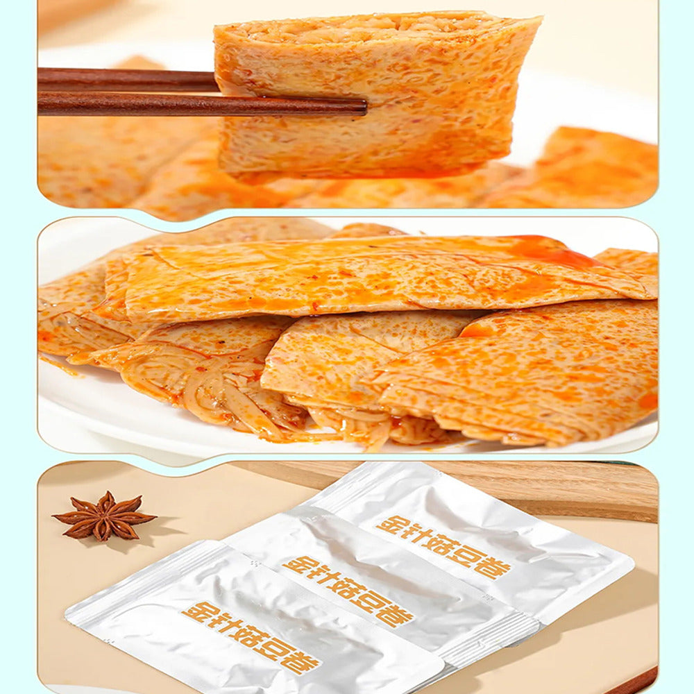 Chaoyouwei-Spicy-Enoki-Mushroom-Tofu-Rolls-100g---Tofu-Skin-(Yuba)-Snack-2
