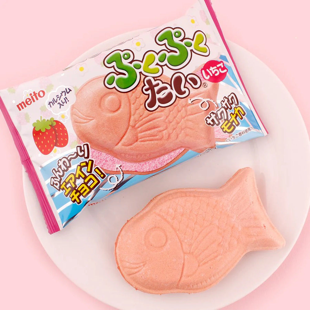 Meito Puku Puku Tai Strawberry Wafer 20g - Japanese Taiyaki-Style Choc ...