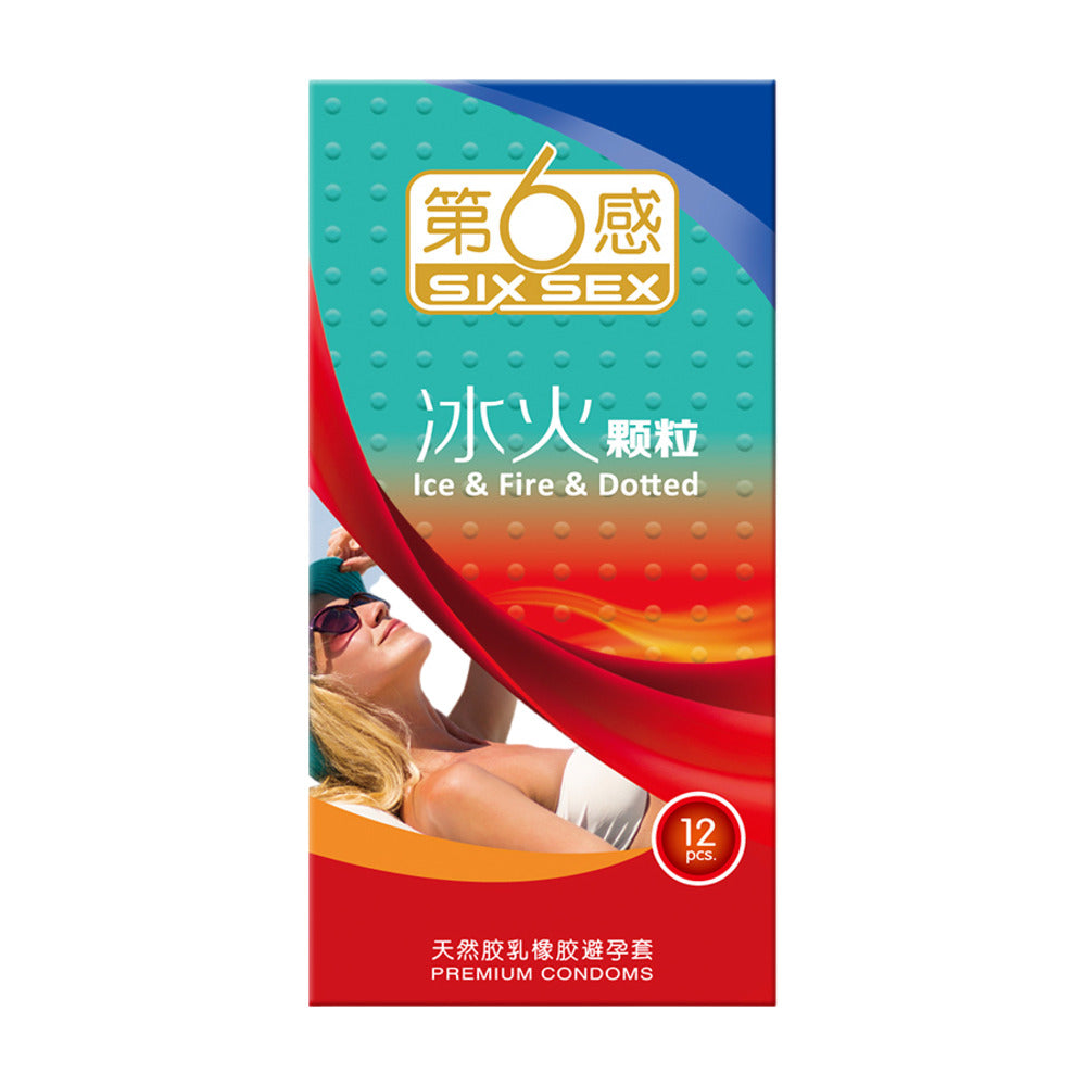 Six-Sex-Ice-&-Fire-Dotted-Condoms---12-Pack---Warming-&-Cooling,-Textured-Dots-2