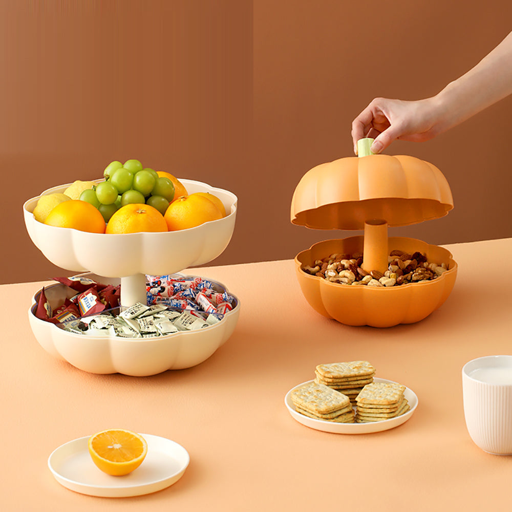 Khay Đựng Bánh Kẹo Hình Bí Ngô FaSoLa 2 tầng – khay nhựa tiệc trà