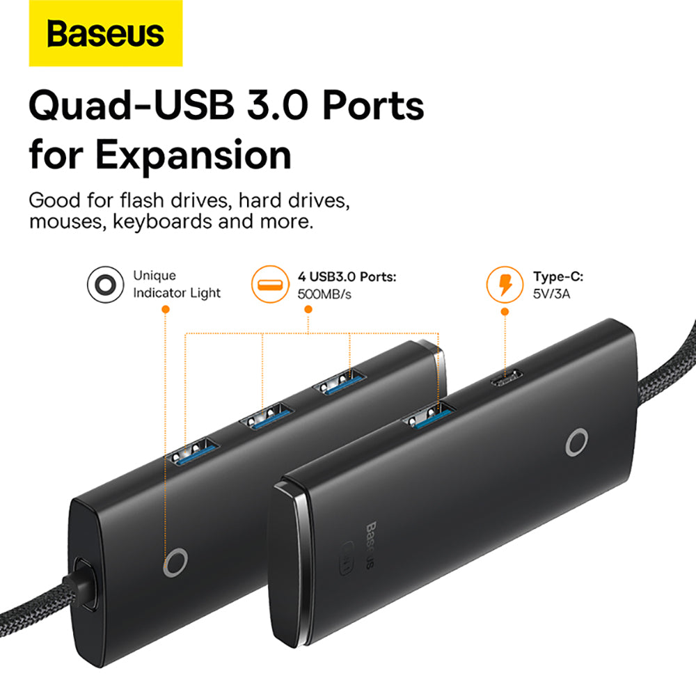 Baseus-Lite-Series-4-Port-Type-C-to-USB-3.0-HUB-Adapter---2m-Black-1