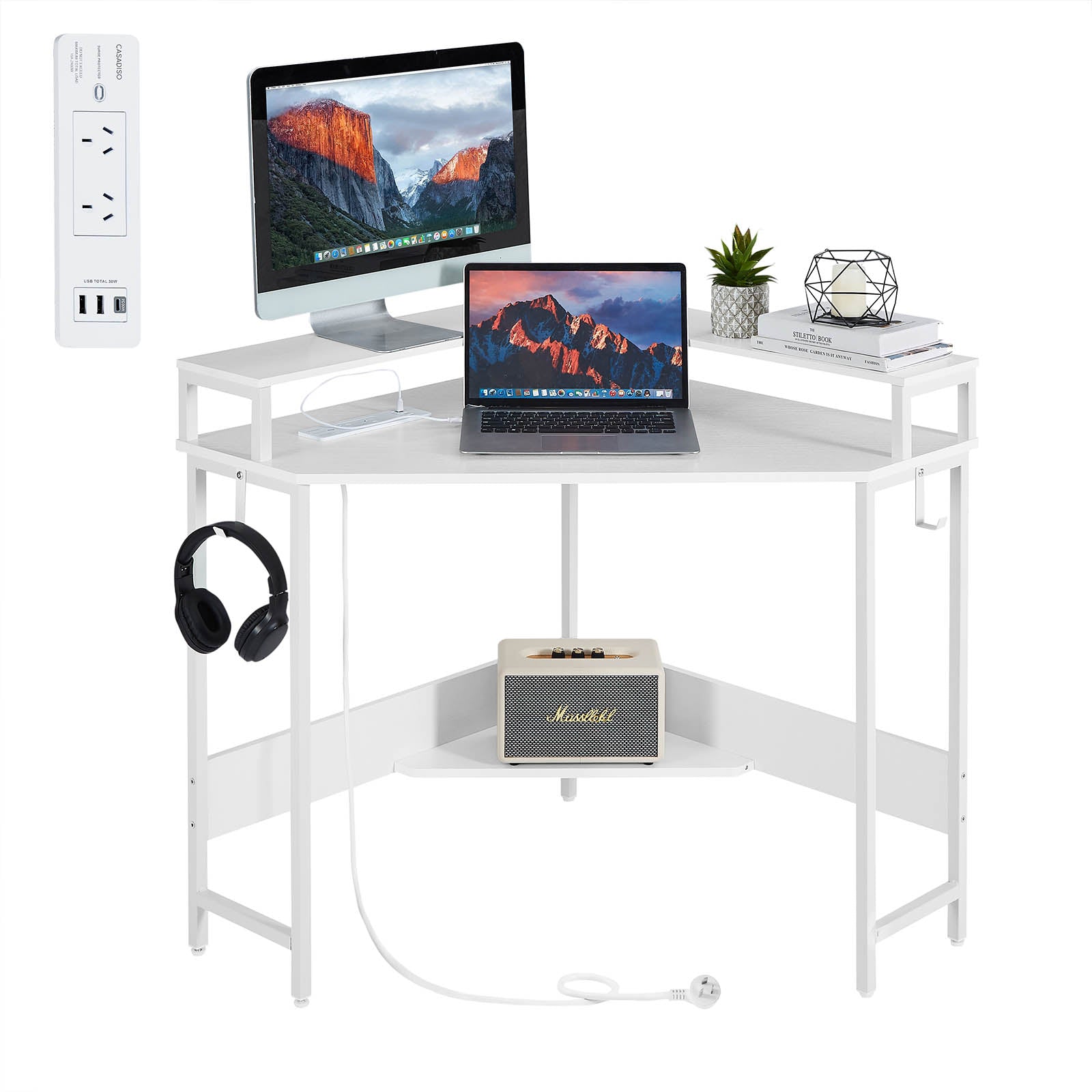 Bàn góc hình L Casadiso 1 chiếc – bàn gaming tích hợp ổ điện & cổng USB
