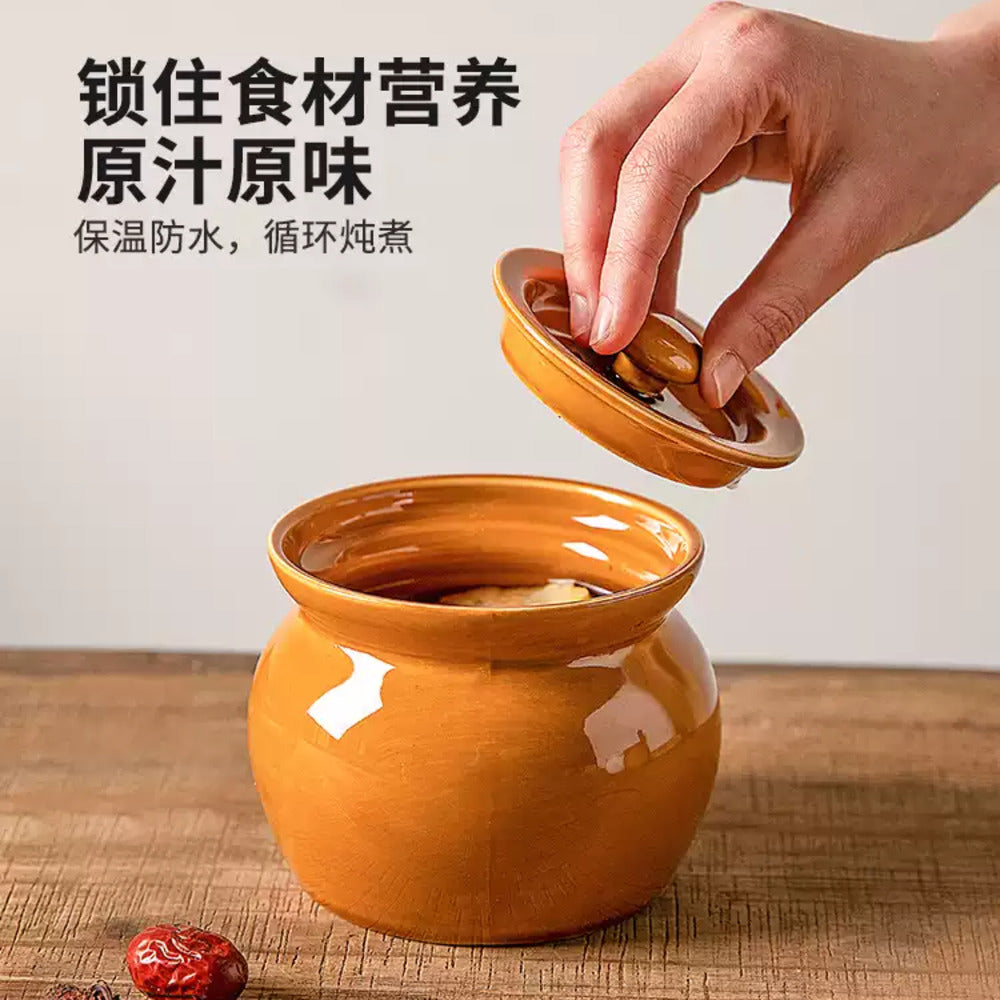 Modern-Sweethome-Covered-Clay-Stew-Pot,-Brown-350ml-–-Mini-Ceramic-Soup-&-Herbal-Tonic-Crock-2