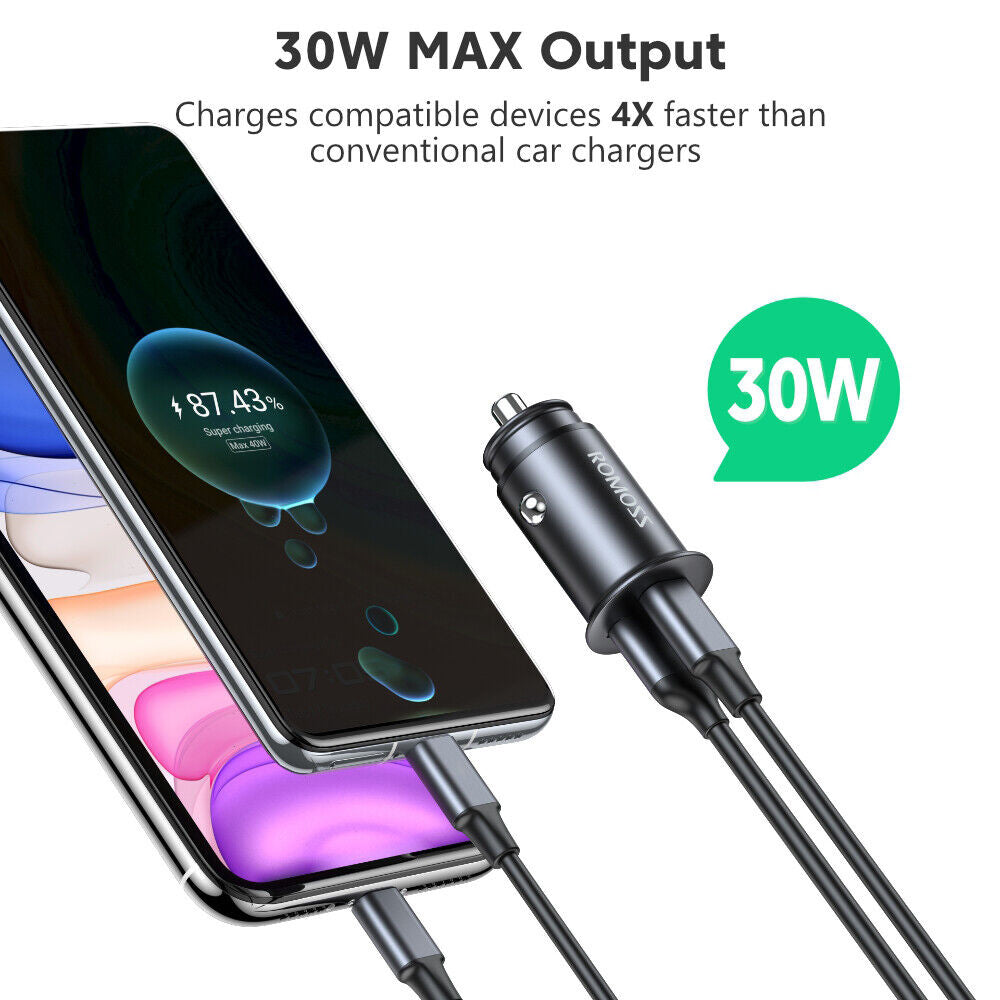 Romoss-USB-and-Type-C-Port-Fast-Charge-3.0-PD-Car-Adapter-30W-1