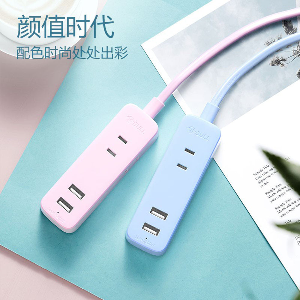 Mini Plug Socket Bull Mini Power Socket in Blue with 2 Plug Slots + 2 USB Ports 1.5m A1 ...