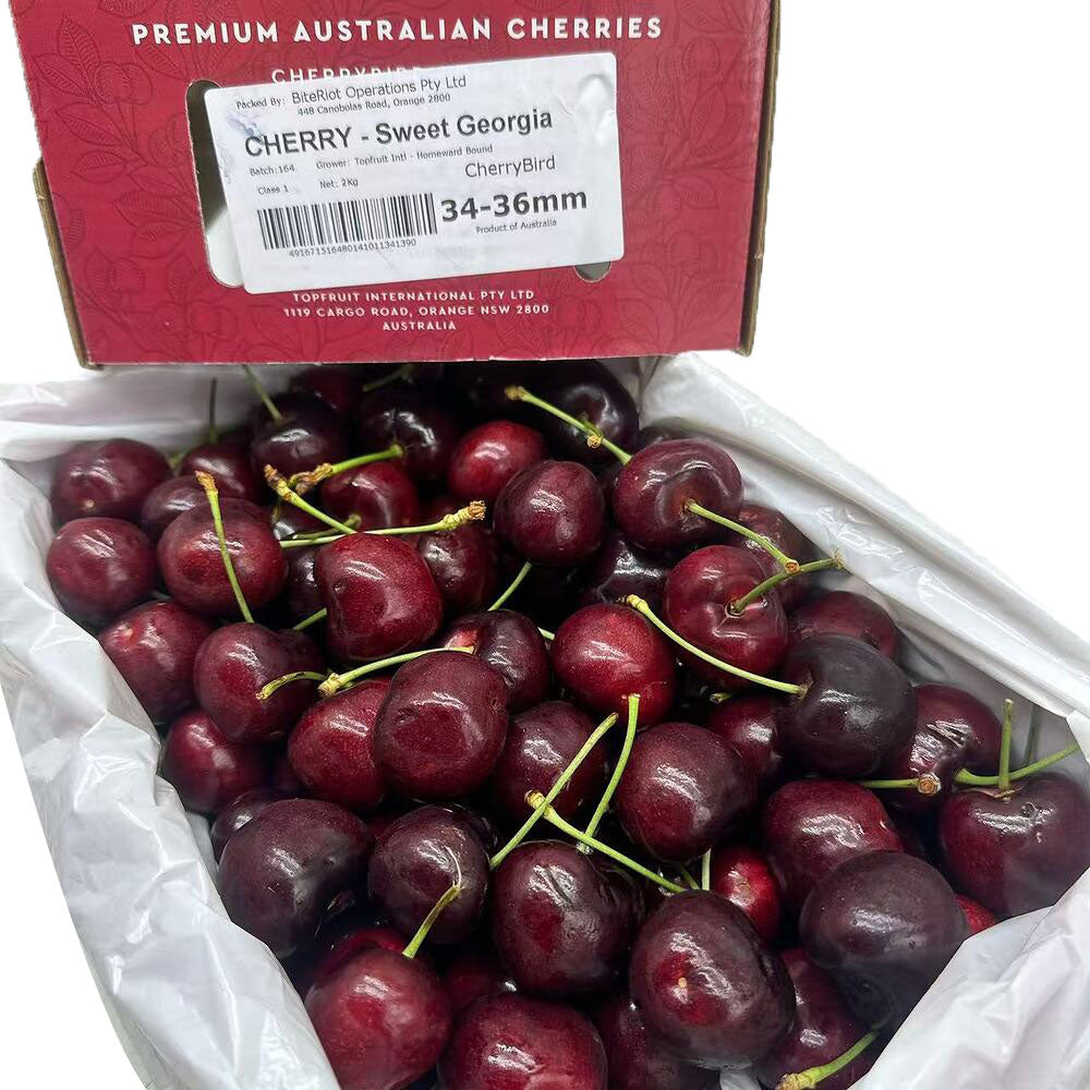 Bite Riot Box BiteRiot Sweet Georgia Cherries 34–36mm Gift Box 2kg - Premium Austral ...