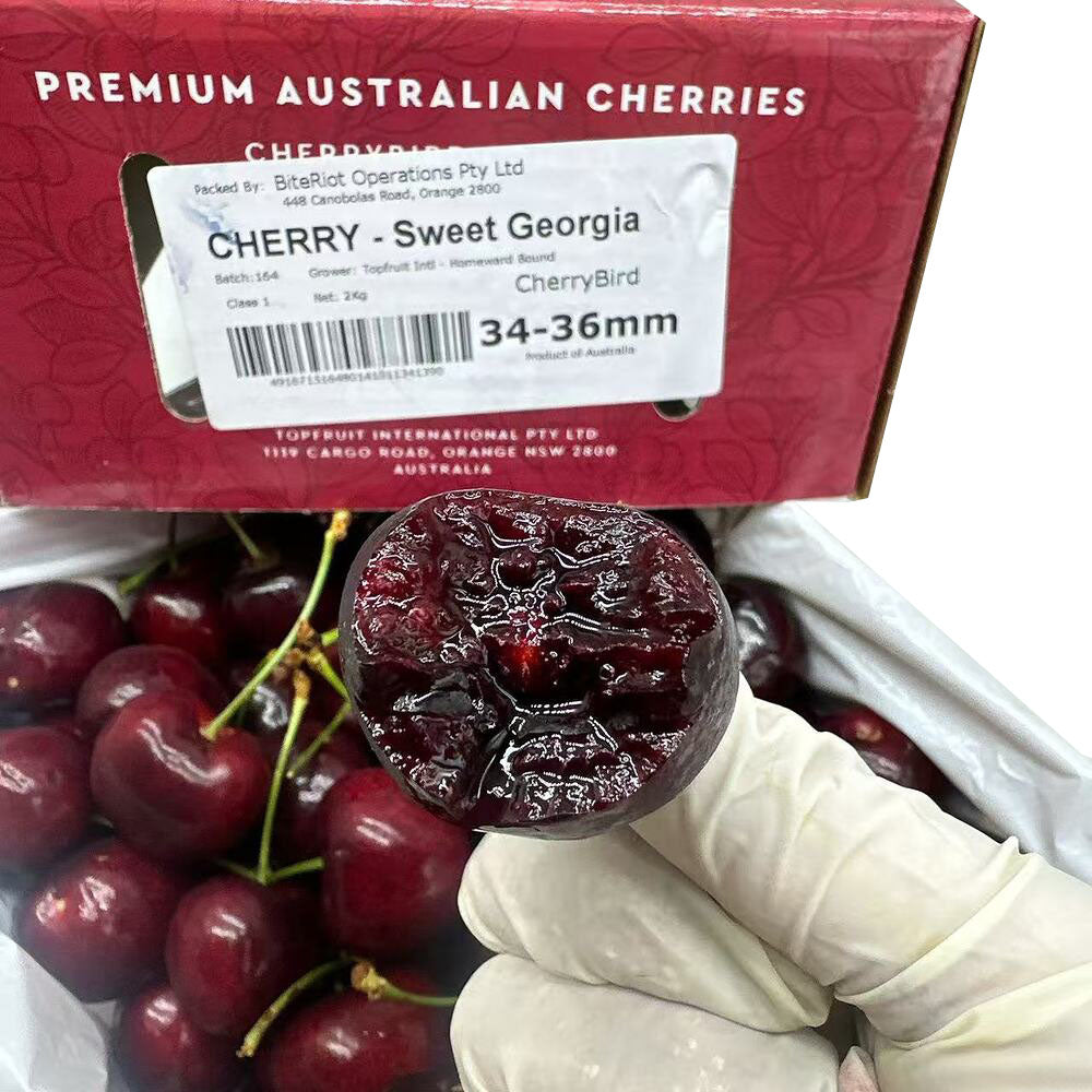 Bite Riot Box BiteRiot Sweet Georgia Cherries 34–36mm Gift Box 2kg - Premium Austral ...