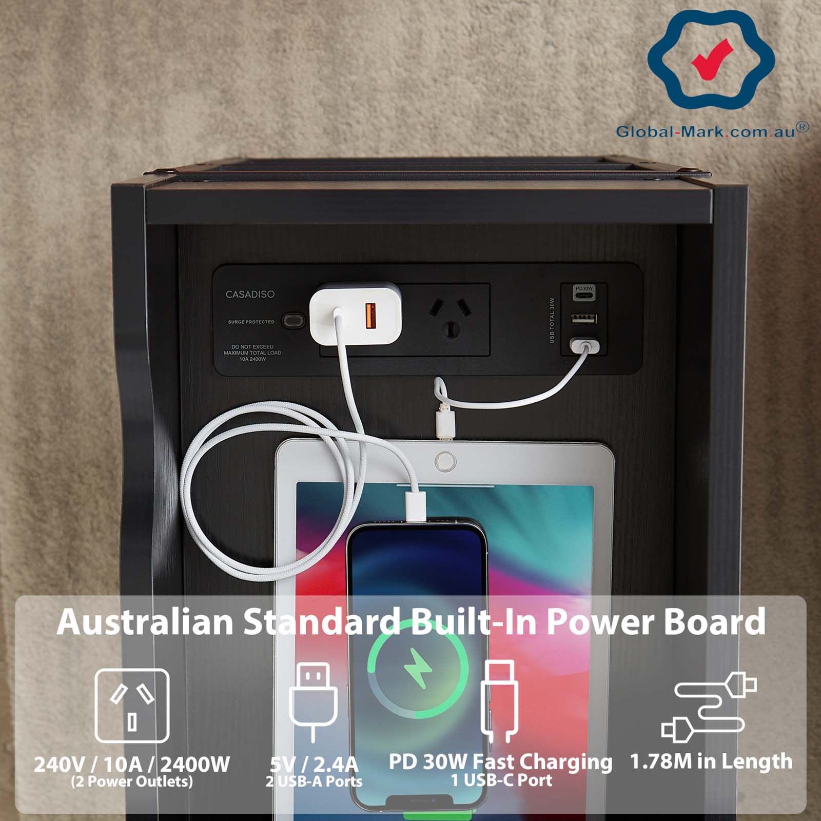 Bàn Kê Cạnh Sofa Casadiso 3 Tầng – ngăn kéo & ổ sạc USB-C tích hợp