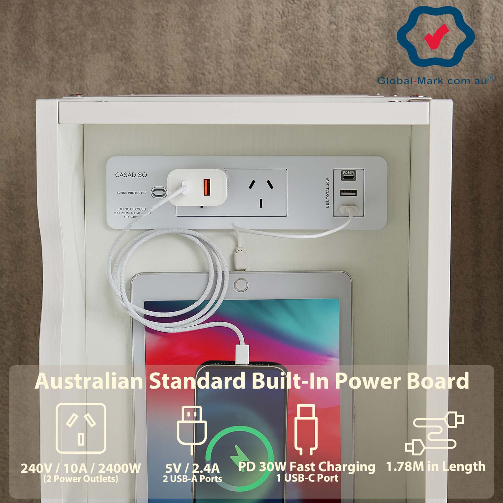 Bàn Kê Cạnh Sofa Casadiso 3 Tầng – ngăn kéo & ổ sạc USB-C tích hợp