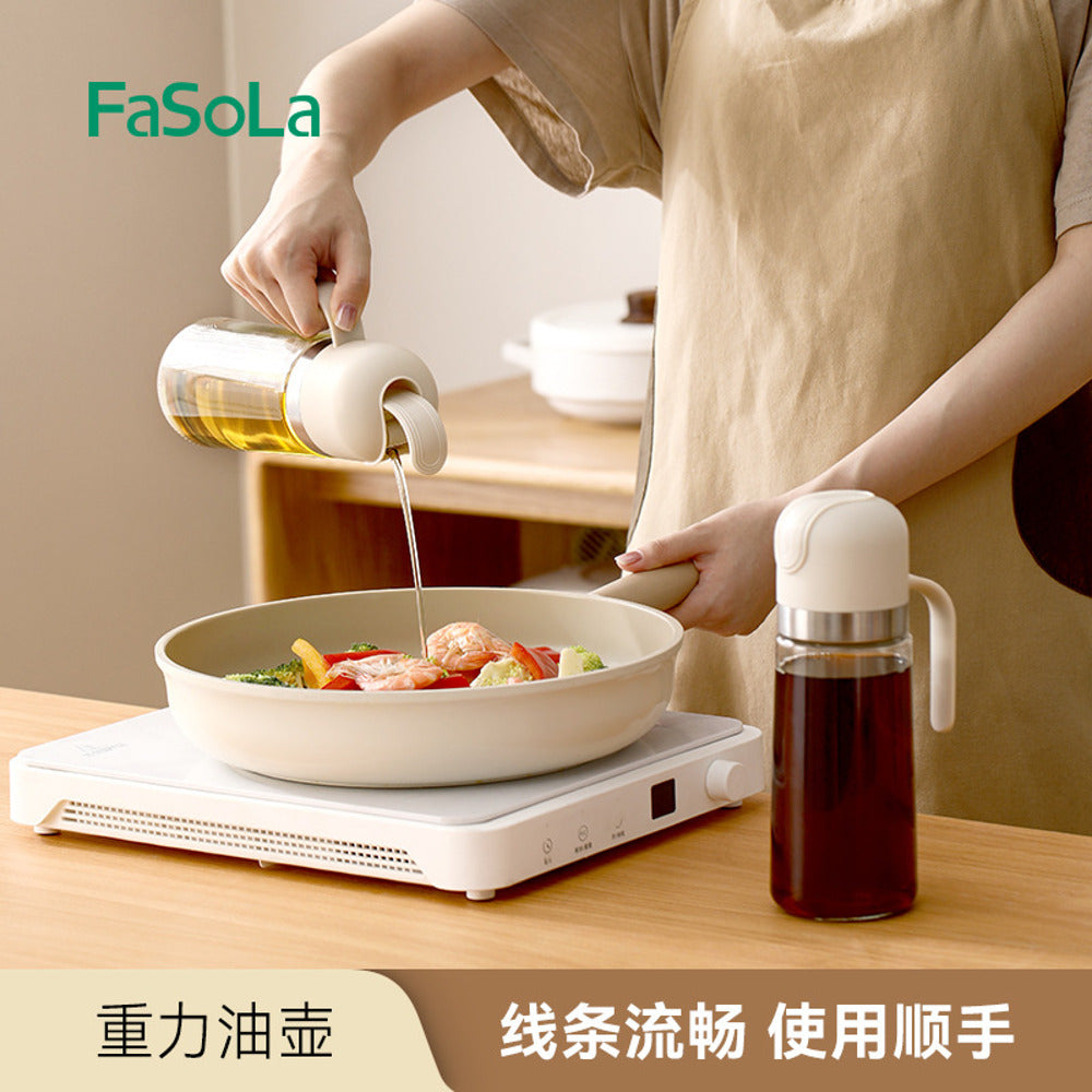 FaSoLa-Gravity-Oil-Dispenser-Bottle---Beige-500-ml---Auto-Open-Lid,-Drip-Resistant-3