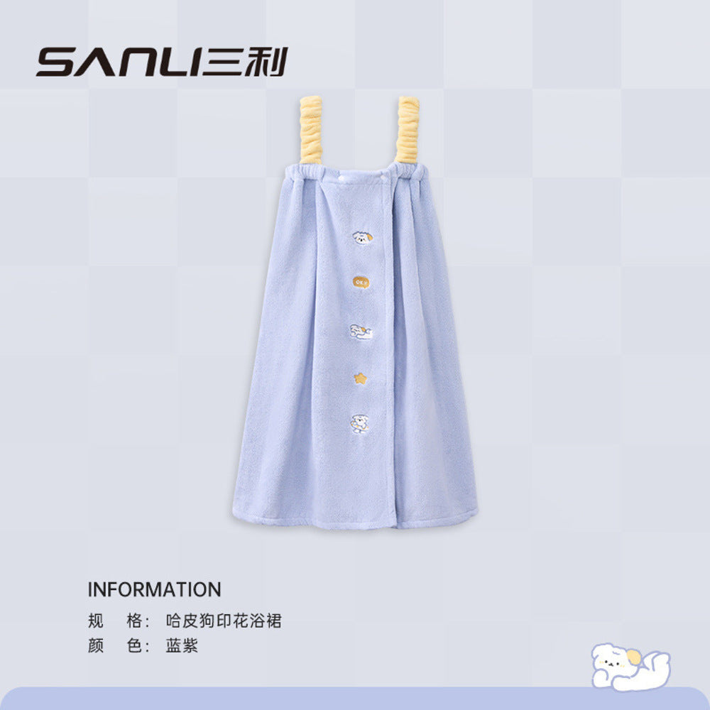 Sanli-Happy-Dog-Print-Bath-Towel-Wrap-–-Blue-Purple,-80-x-135-cm---Wearable-Towel-with-Straps-3