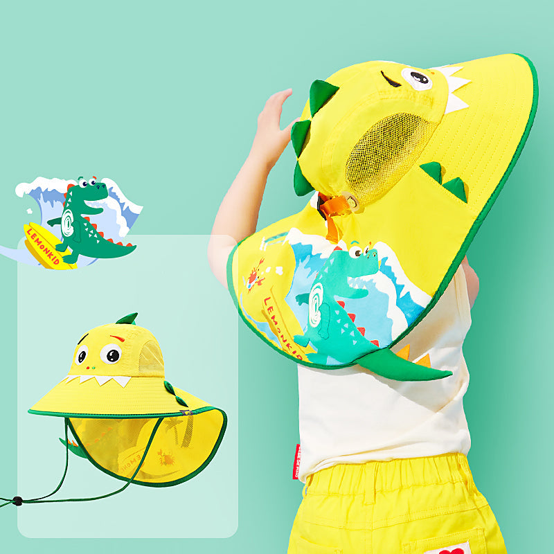 Nón Chống Nắng Trẻ Em Lemonkid Khủng Long Lướt Sóng 3D Size S – vành rộng chống nắng