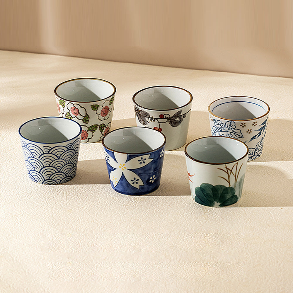 Modern SweetHome Ceramic Tea Cups - Mixed Colors, Set of 6